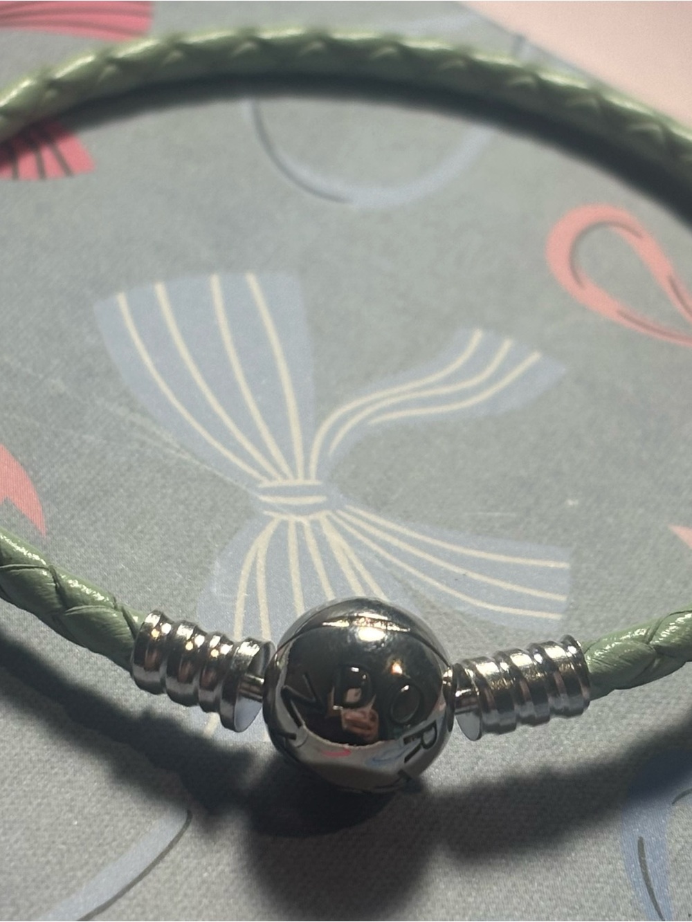 Silver-Clasp Mint Green Braided Leather Bracelet